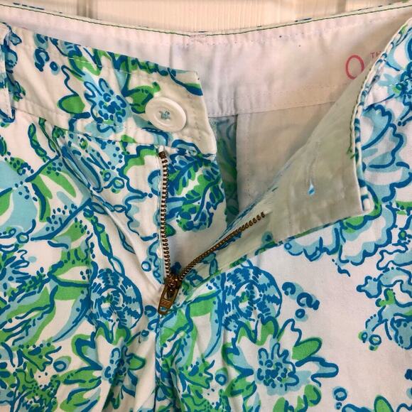 Lilly Pulitzer Buttercup Shorts Size 0 Blue Green Floral Pattern Scalloped Hem - Picture 3 of 9